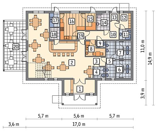 Bâtiment de services avec chambres d'hôtes